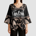 Kia Ora New Zealand Kimono Sleeve Blouse Aotearoa Proud Maori Silver Fern - Aussie Hoodie