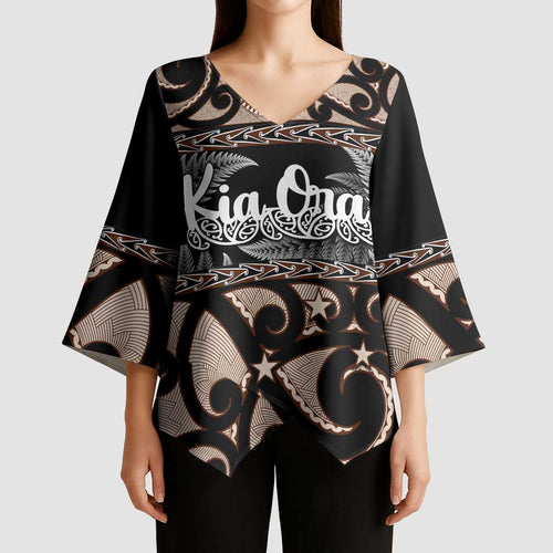 Kia Ora New Zealand Kimono Sleeve Blouse Aotearoa Proud Maori Silver Fern - Aussie Hoodie