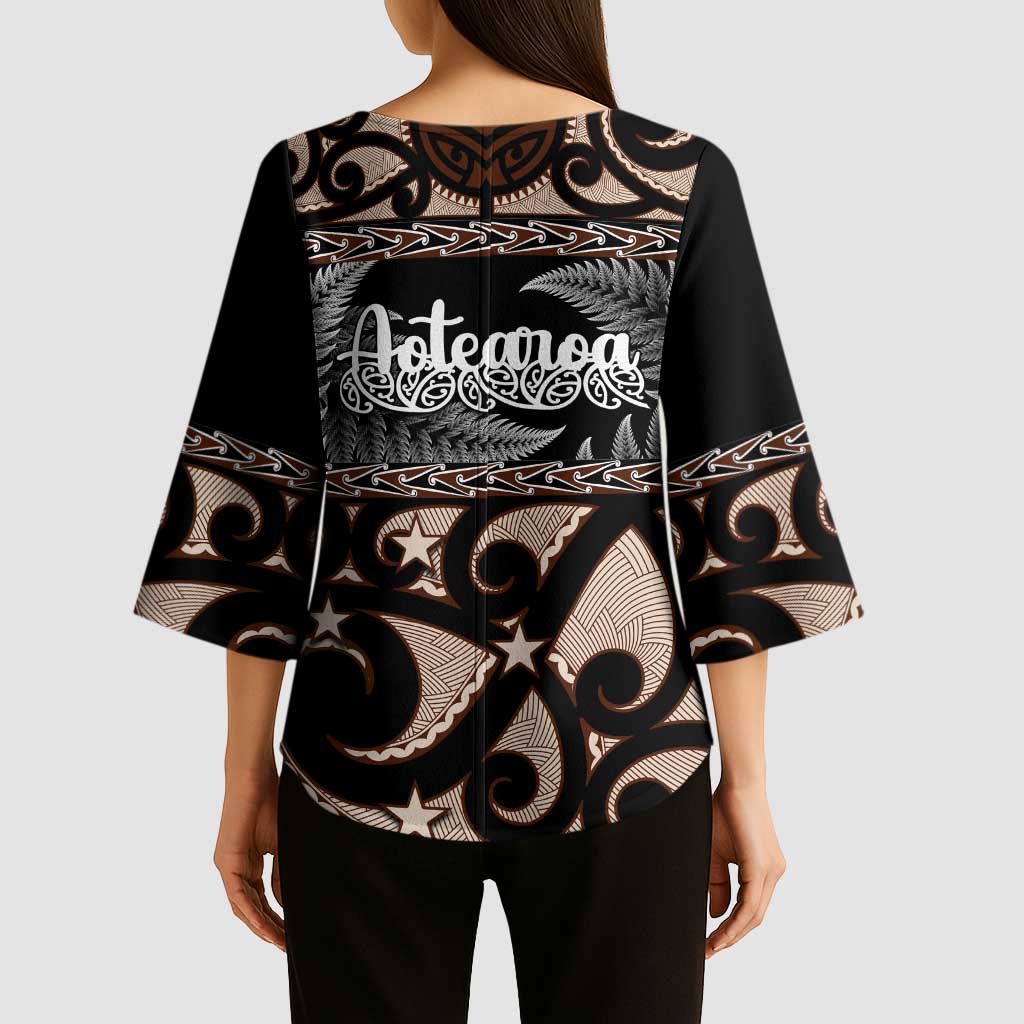 Kia Ora New Zealand Kimono Sleeve Blouse Aotearoa Proud Maori Silver Fern - Aussie Hoodie