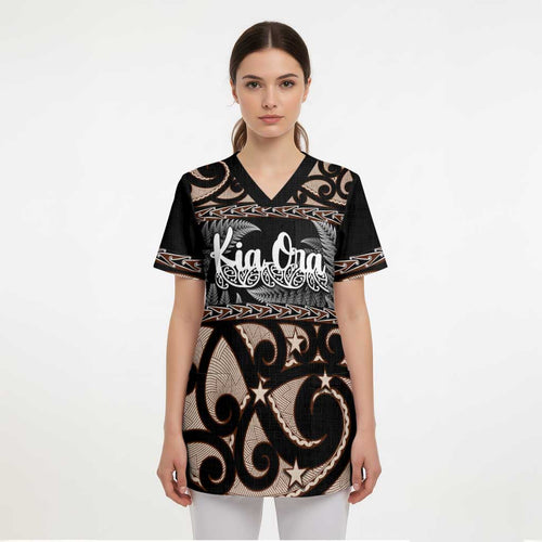 Kia Ora New Zealand Scrub Top Aotearoa Proud Maori Silver Fern - Aussie Hoodie