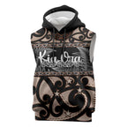 Kia Ora New Zealand Sleeveless Hoodie Aotearoa Proud Maori Silver Fern - Aussie Hoodie