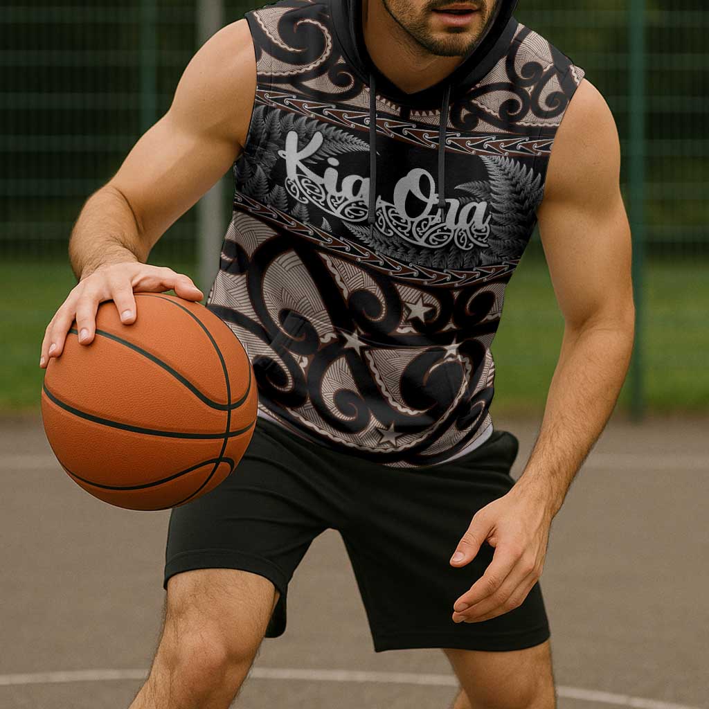 Kia Ora New Zealand Sleeveless Hoodie Aotearoa Proud Maori Silver Fern - Aussie Hoodie