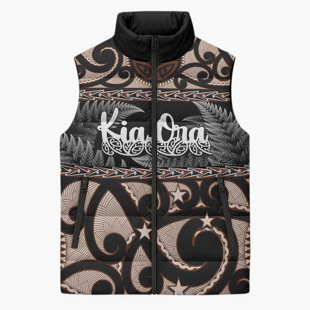 Kia Ora New Zealand Sleeveless Puffer Jacket Aotearoa Proud Maori Silver Fern - Aussie Hoodie