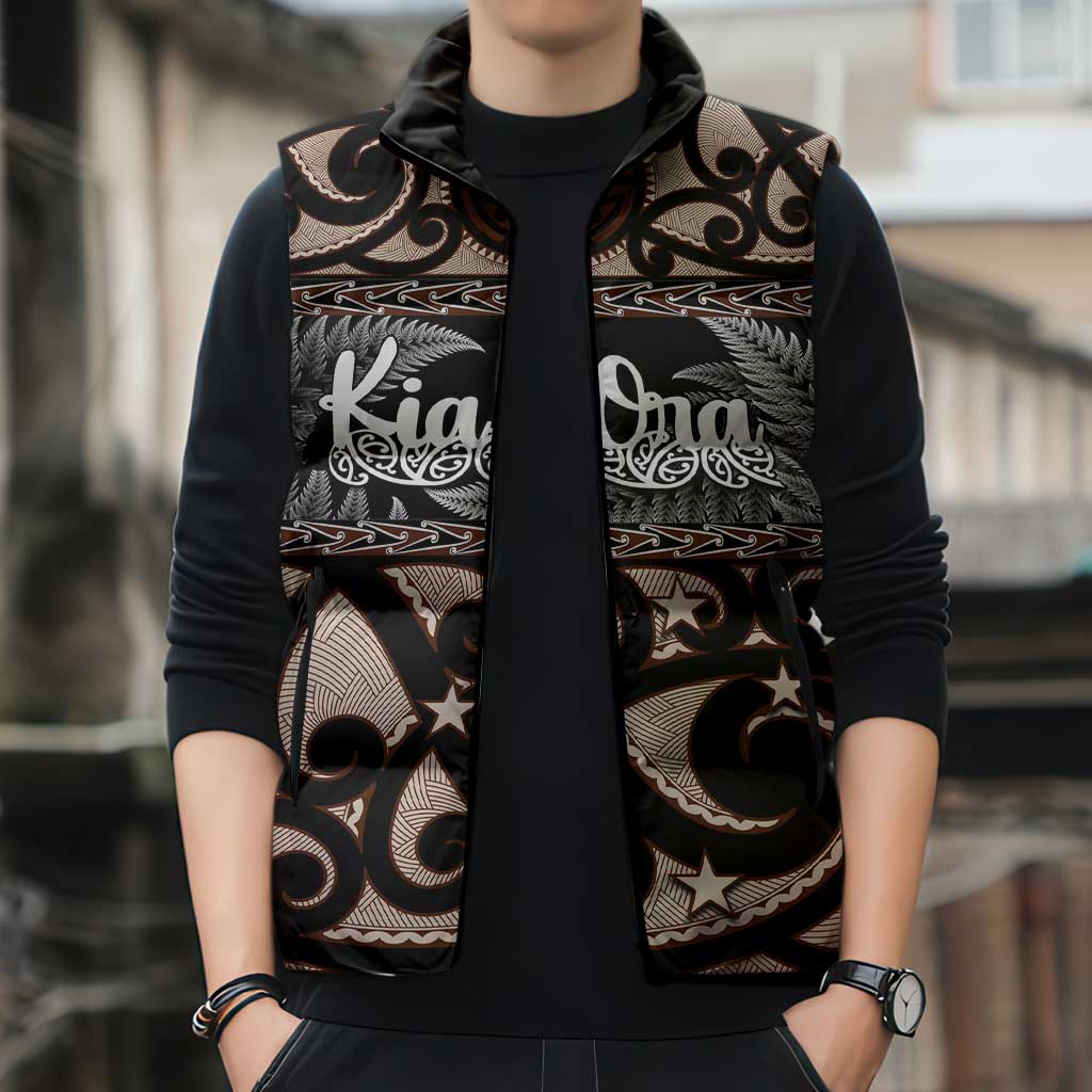 Kia Ora New Zealand Sleeveless Puffer Jacket Aotearoa Proud Maori Silver Fern - Aussie Hoodie