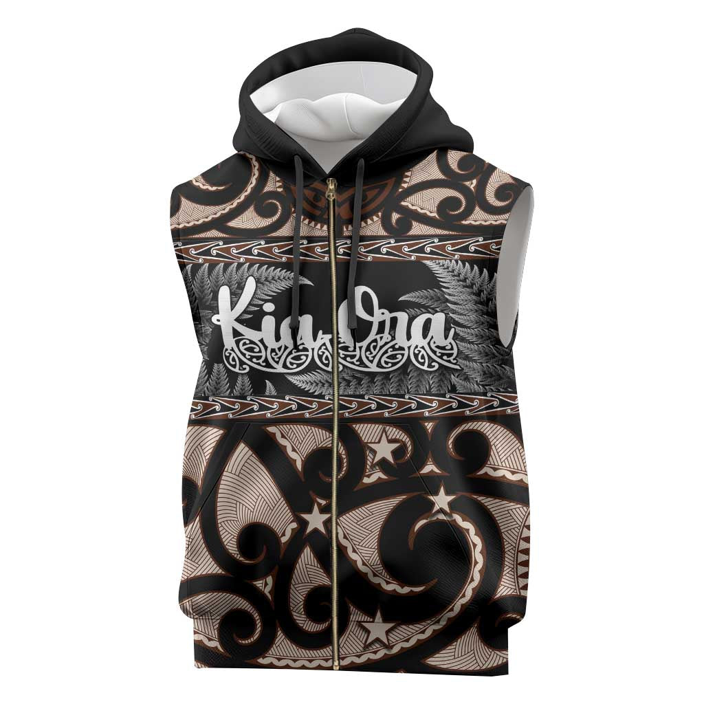 Kia Ora New Zealand Sleeveless Zip Hoodie Aotearoa Proud Maori Silver Fern - Aussie Hoodie