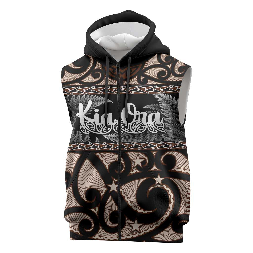 Kia Ora New Zealand Sleeveless Zip Hoodie Aotearoa Proud Maori Silver Fern LT14