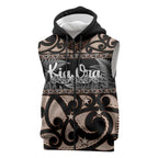 Kia Ora New Zealand Sleeveless Zip Hoodie Aotearoa Proud Maori Silver Fern LT14