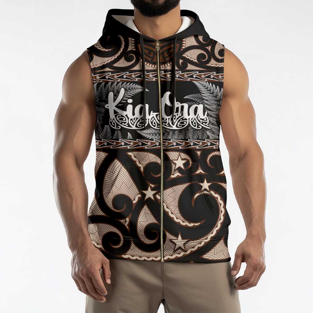 Kia Ora New Zealand Sleeveless Zip Hoodie Aotearoa Proud Maori Silver Fern - Aussie Hoodie
