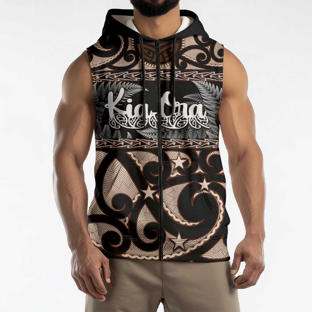 Kia Ora New Zealand Sleeveless Zip Hoodie Aotearoa Proud Maori Silver Fern LT14
