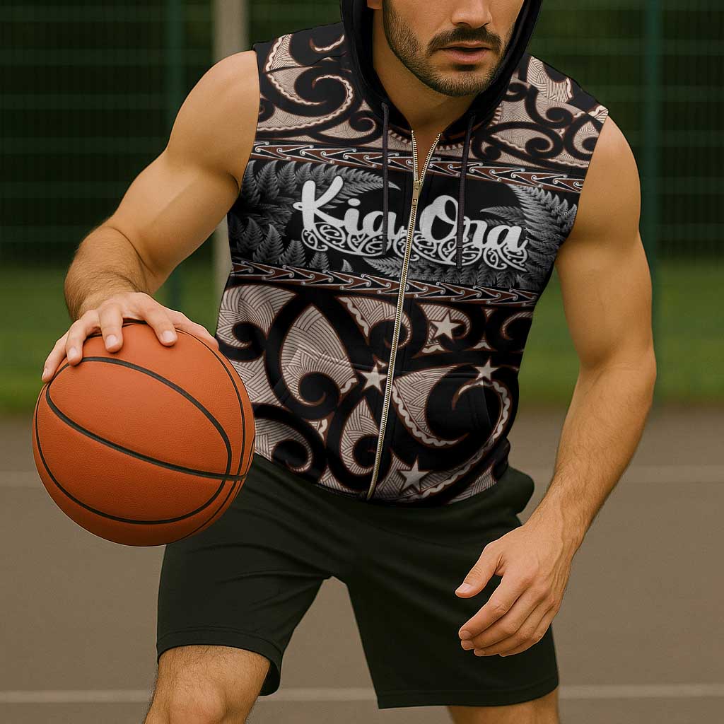 Kia Ora New Zealand Sleeveless Zip Hoodie Aotearoa Proud Maori Silver Fern - Aussie Hoodie