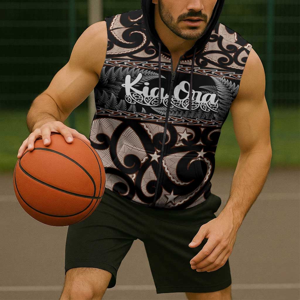 Kia Ora New Zealand Sleeveless Zip Hoodie Aotearoa Proud Maori Silver Fern LT14