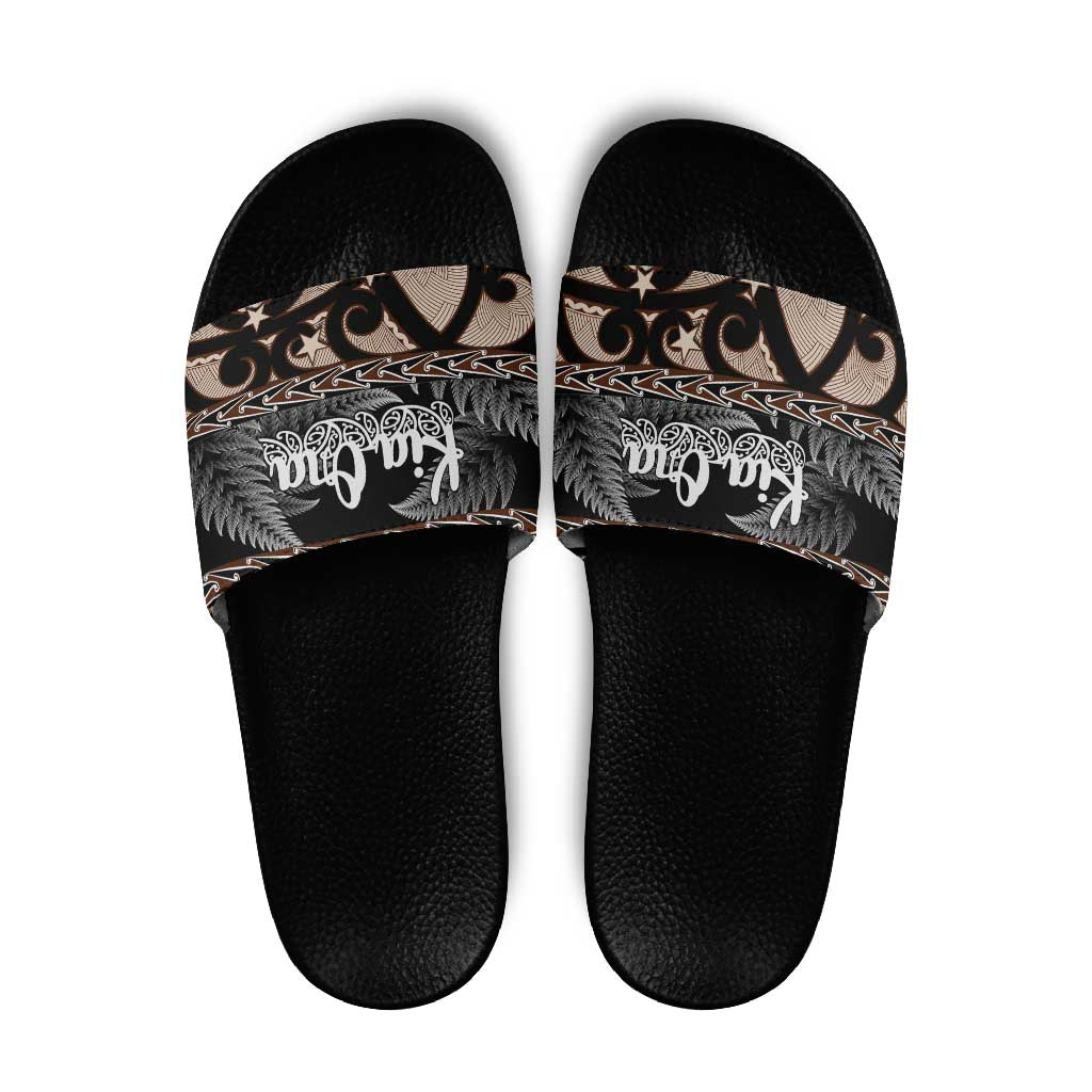 Kia Ora New Zealand Slide Sandals Aotearoa Proud Maori Silver Fern - Aussie Hoodie