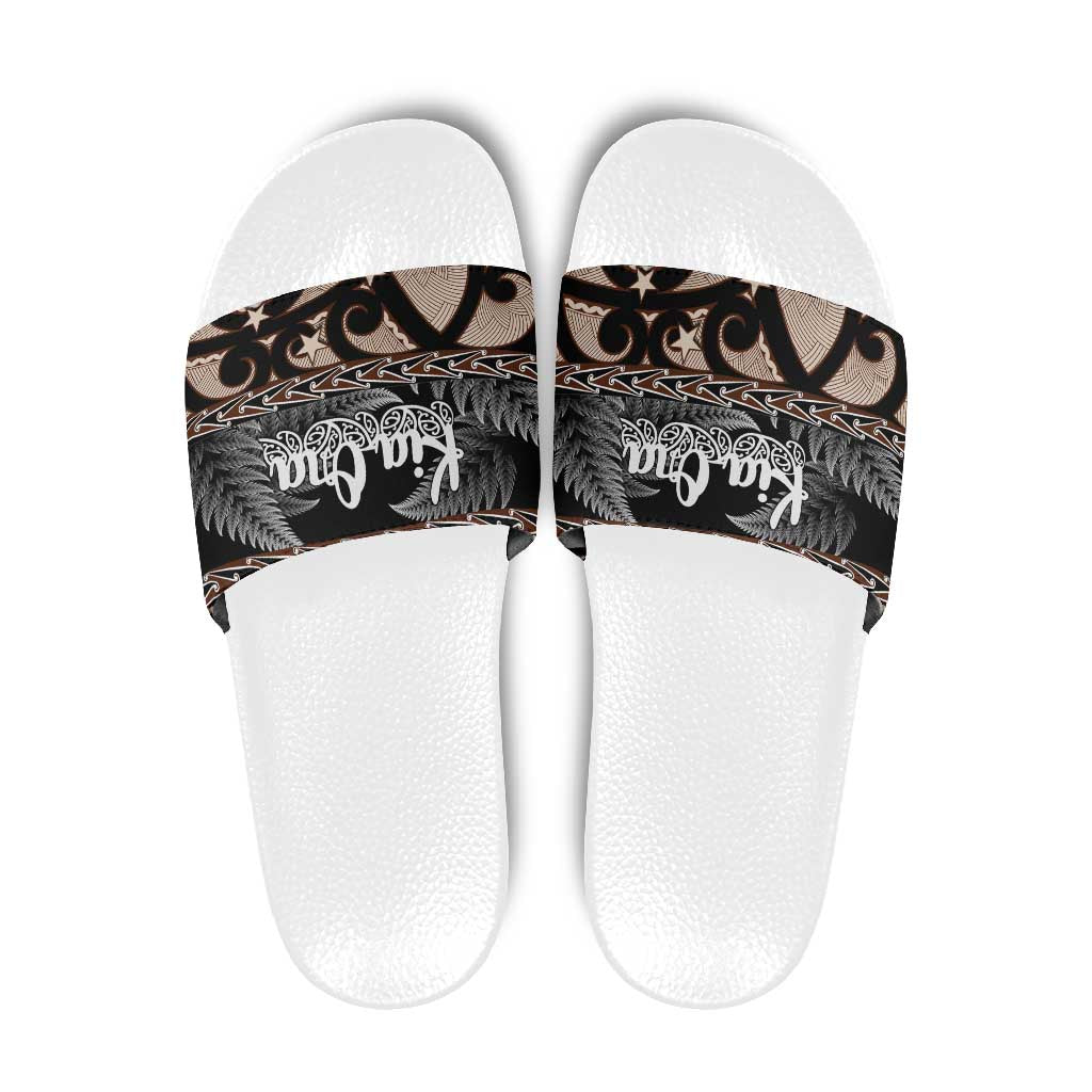 Kia Ora New Zealand Slide Sandals Aotearoa Proud Maori Silver Fern - Aussie Hoodie