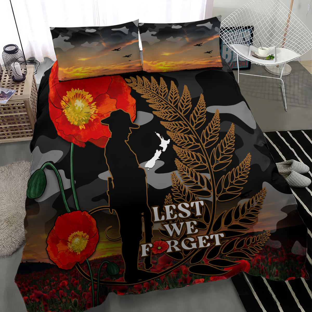 new-zealand-anzac-day-bedding-set-lest-we-forget-silver-fern-with-camouflage