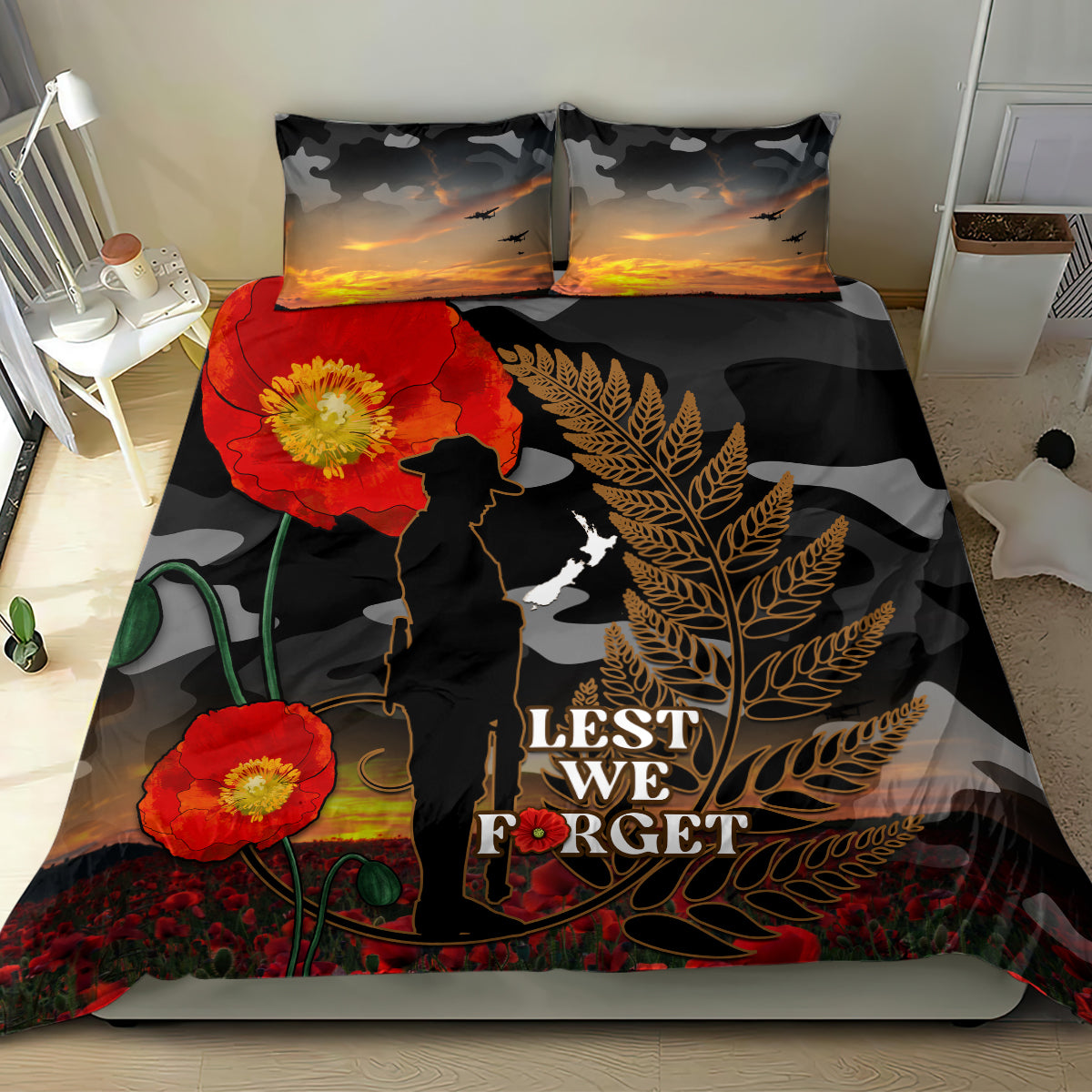 new-zealand-anzac-day-bedding-set-lest-we-forget-silver-fern-with-camouflage