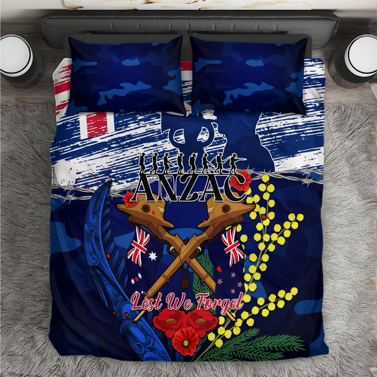 australia-and-new-zealand-anzac-day-bedding-set-lest-we-forget-silver-fern-with-golden-wattle