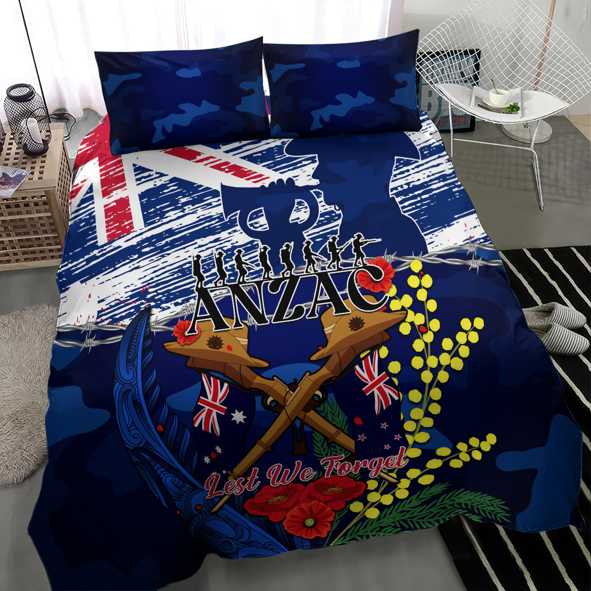 australia-and-new-zealand-anzac-day-bedding-set-lest-we-forget-silver-fern-with-golden-wattle