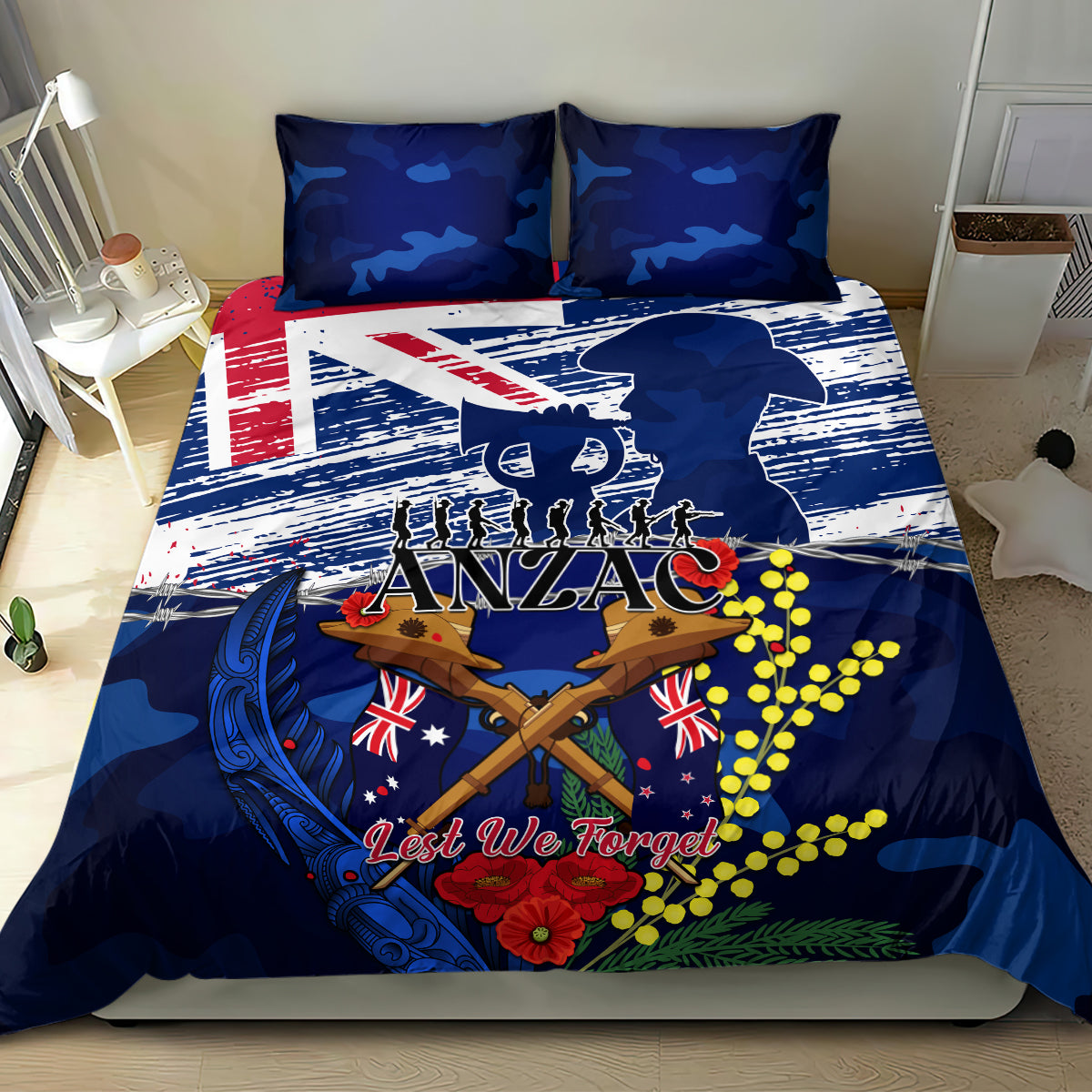 australia-and-new-zealand-anzac-day-bedding-set-lest-we-forget-silver-fern-with-golden-wattle
