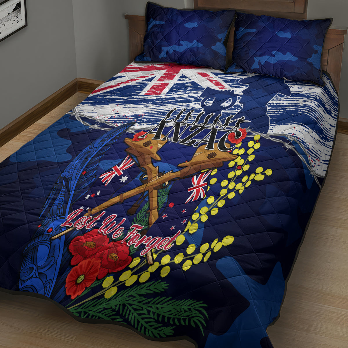 australia-and-new-zealand-anzac-day-quilt-bed-set-lest-we-forget-silver-fern-with-golden-wattle