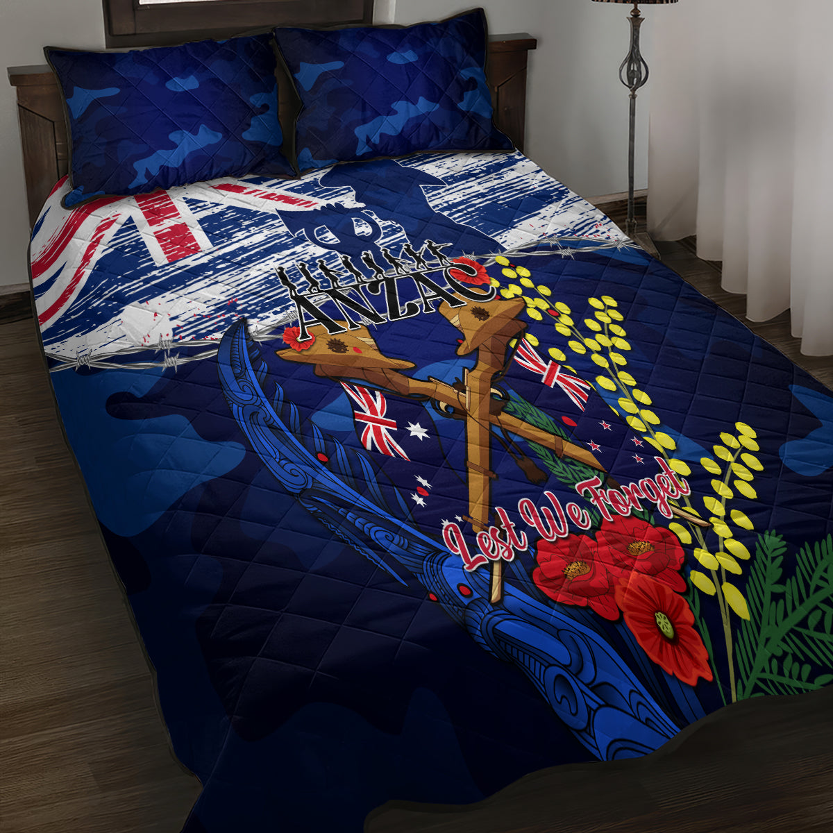 australia-and-new-zealand-anzac-day-quilt-bed-set-lest-we-forget-silver-fern-with-golden-wattle