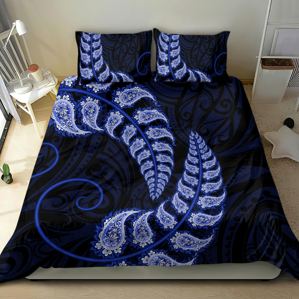blue-new-zealand-paisley-silver-fern-bedding-set-aotearoa-maori
