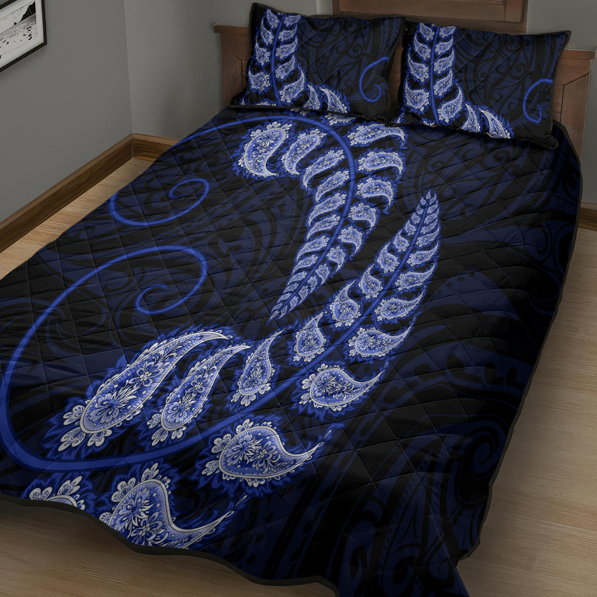 blue-new-zealand-paisley-silver-fern-quilt-bed-set-aotearoa-maori