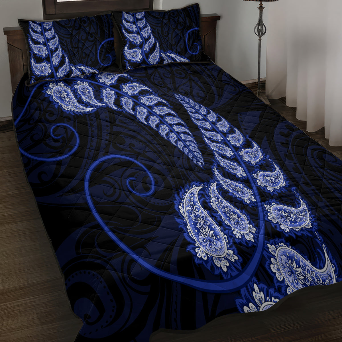 blue-new-zealand-paisley-silver-fern-quilt-bed-set-aotearoa-maori