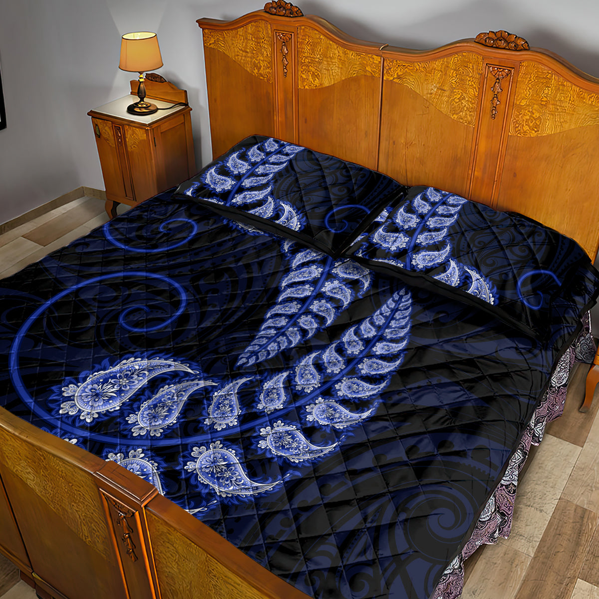 blue-new-zealand-paisley-silver-fern-quilt-bed-set-aotearoa-maori