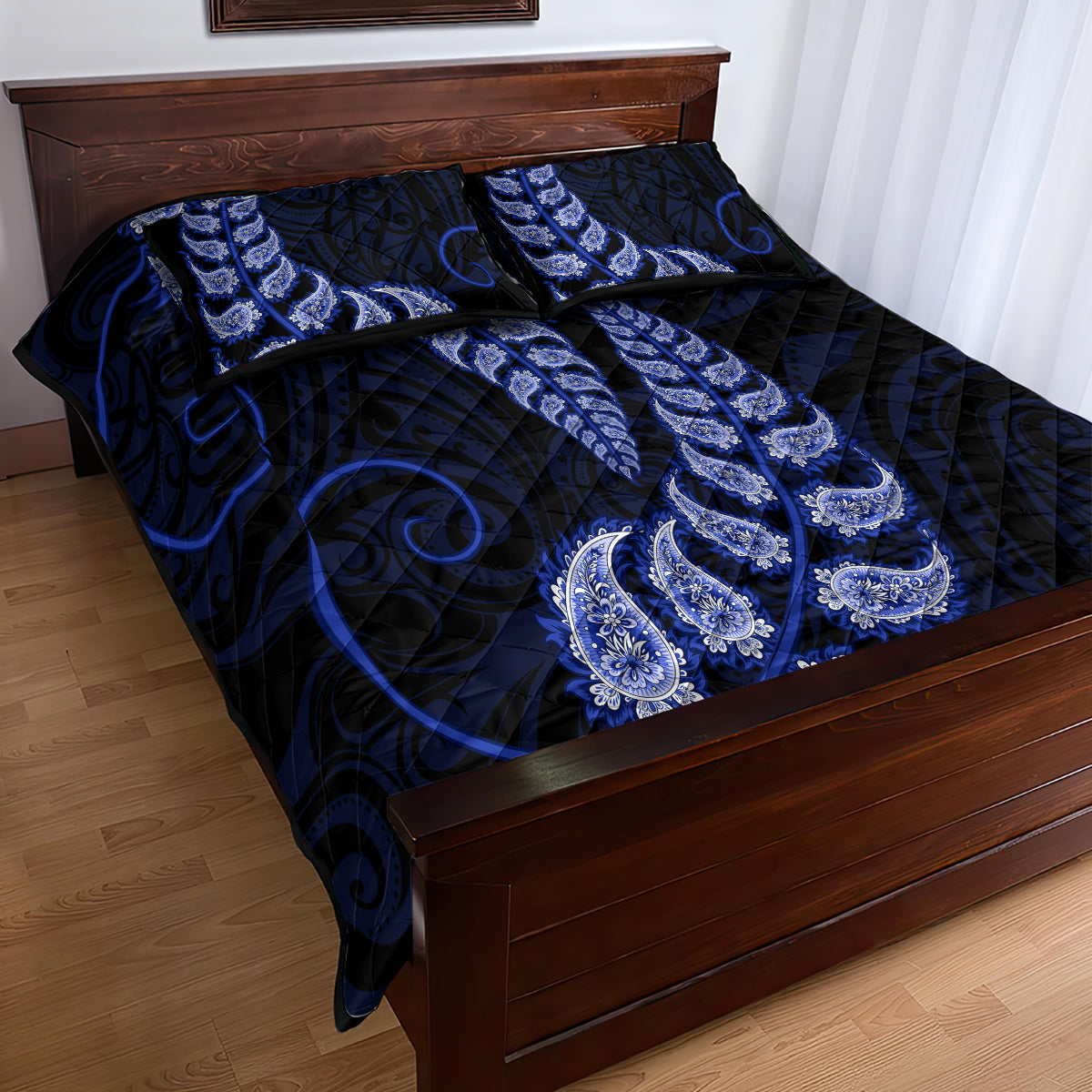 blue-new-zealand-paisley-silver-fern-quilt-bed-set-aotearoa-maori