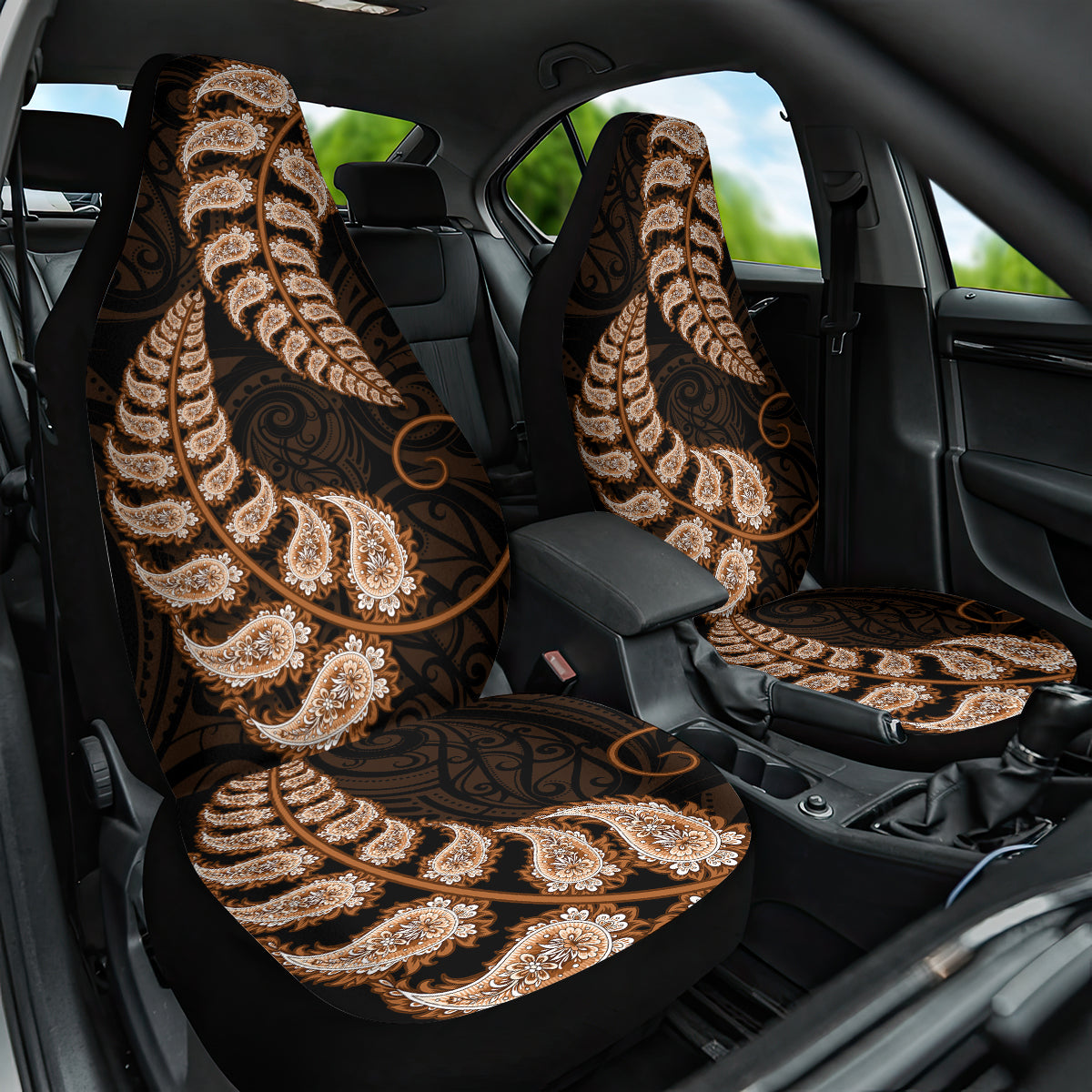 brown-new-zealand-paisley-silver-fern-car-seat-cover-aotearoa-maori
