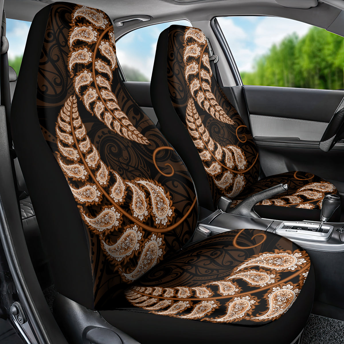 brown-new-zealand-paisley-silver-fern-car-seat-cover-aotearoa-maori