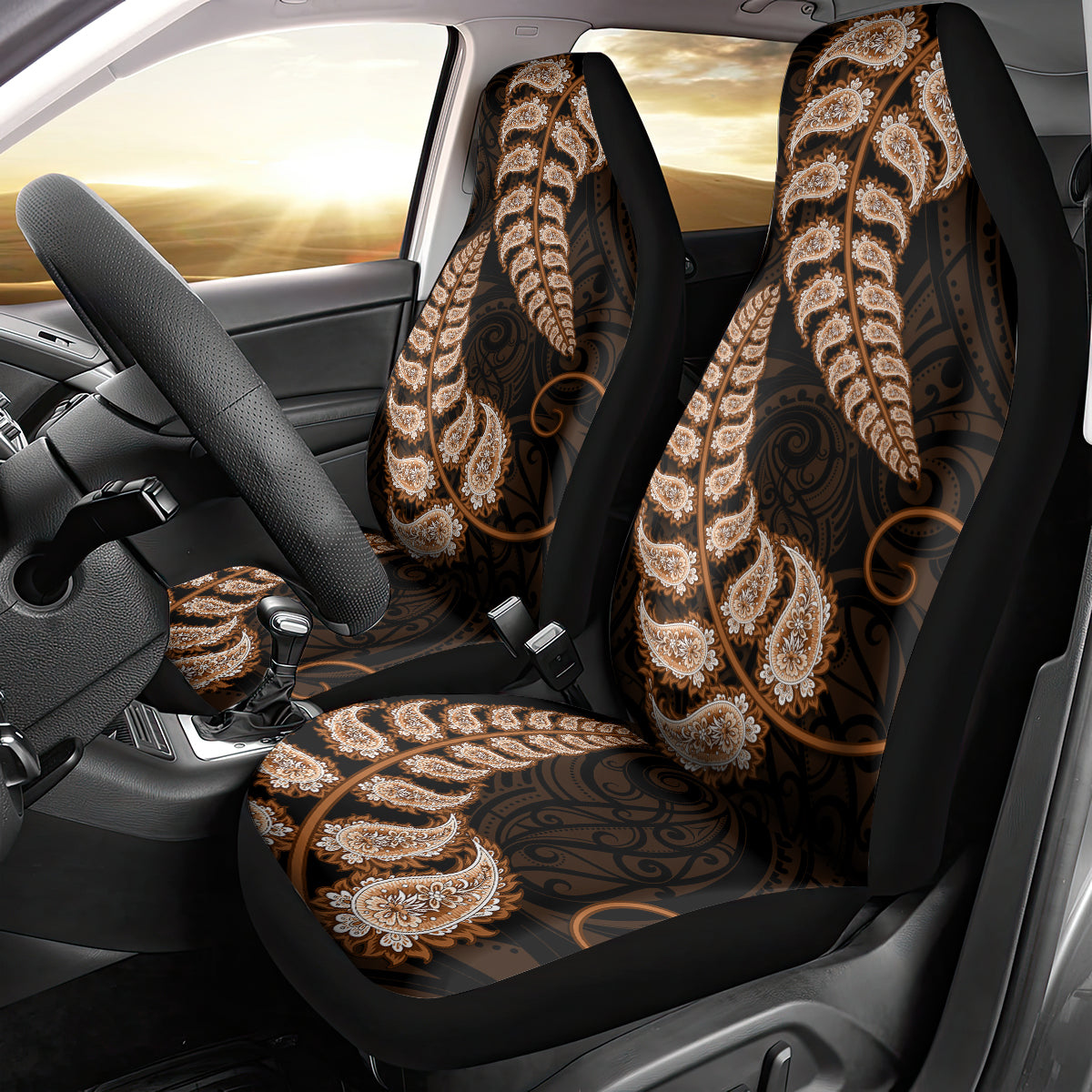 brown-new-zealand-paisley-silver-fern-car-seat-cover-aotearoa-maori