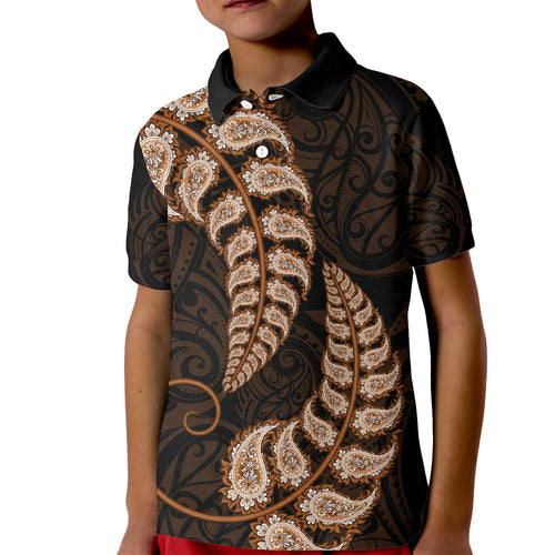 brown-new-zealand-paisley-silver-fern-kid-polo-shirt-aotearoa-maori