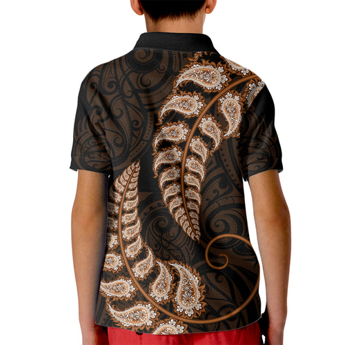 brown-new-zealand-paisley-silver-fern-kid-polo-shirt-aotearoa-maori