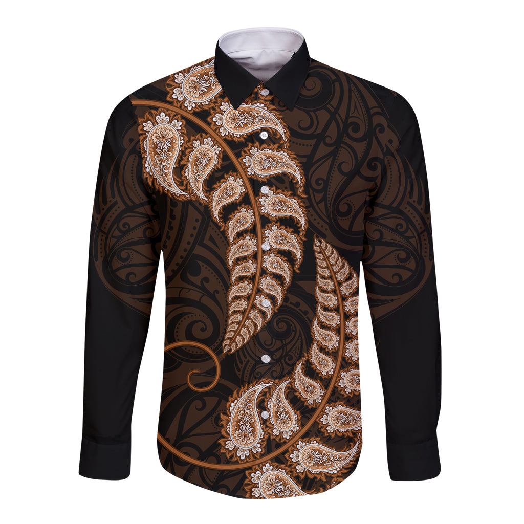brown-new-zealand-paisley-silver-fern-long-sleeve-button-shirt-aotearoa-maori
