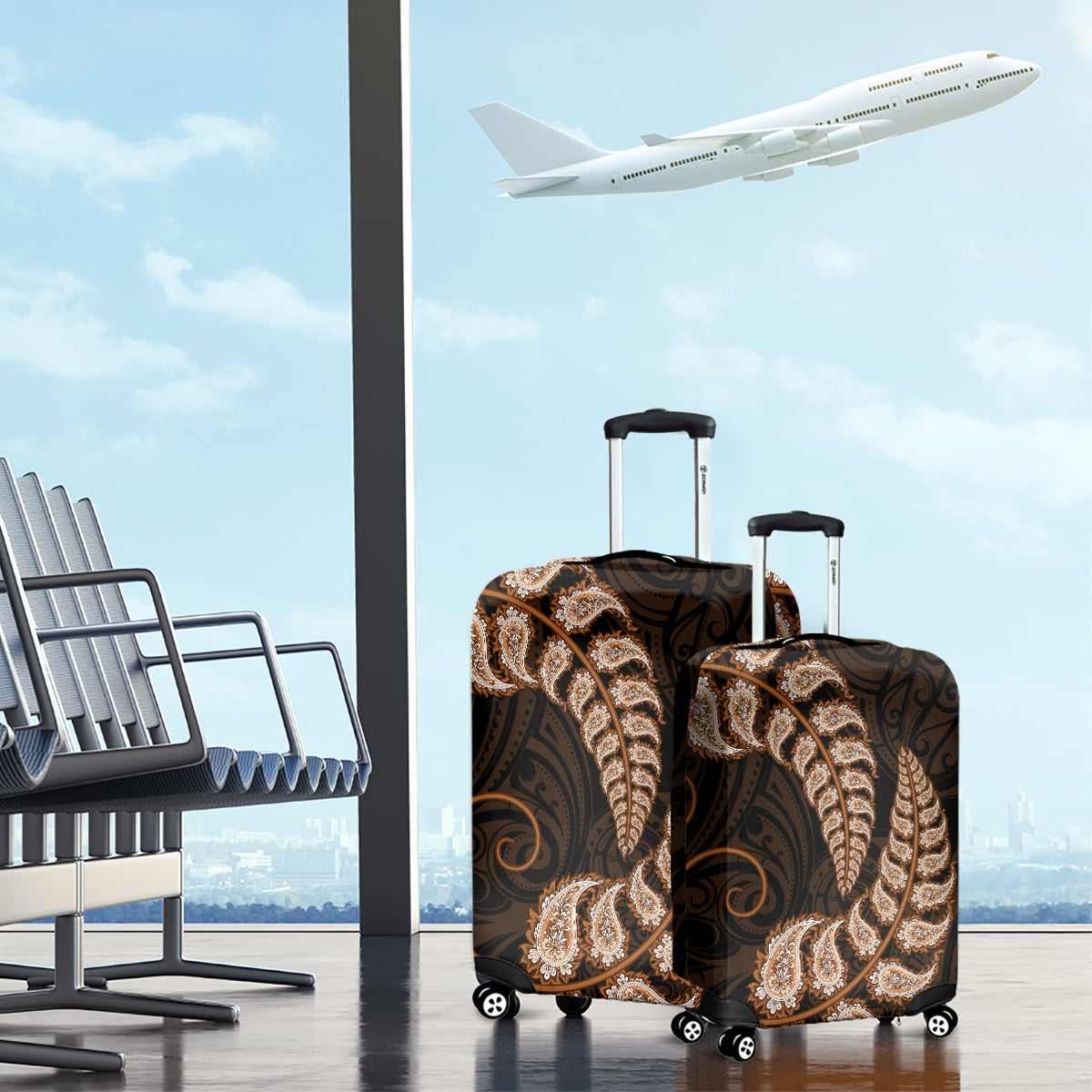 brown-new-zealand-paisley-silver-fern-luggage-cover-aotearoa-maori