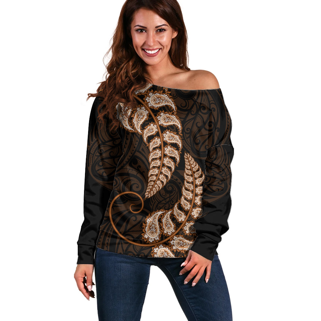 brown-new-zealand-paisley-silver-fern-off-shoulder-sweater-aotearoa-maori