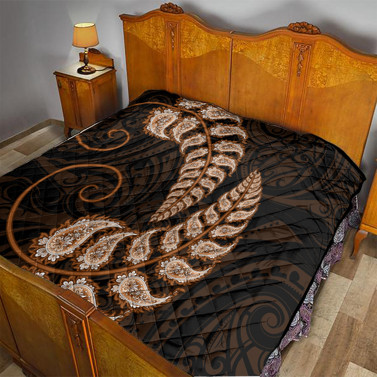 brown-new-zealand-paisley-silver-fern-quilt-aotearoa-maori