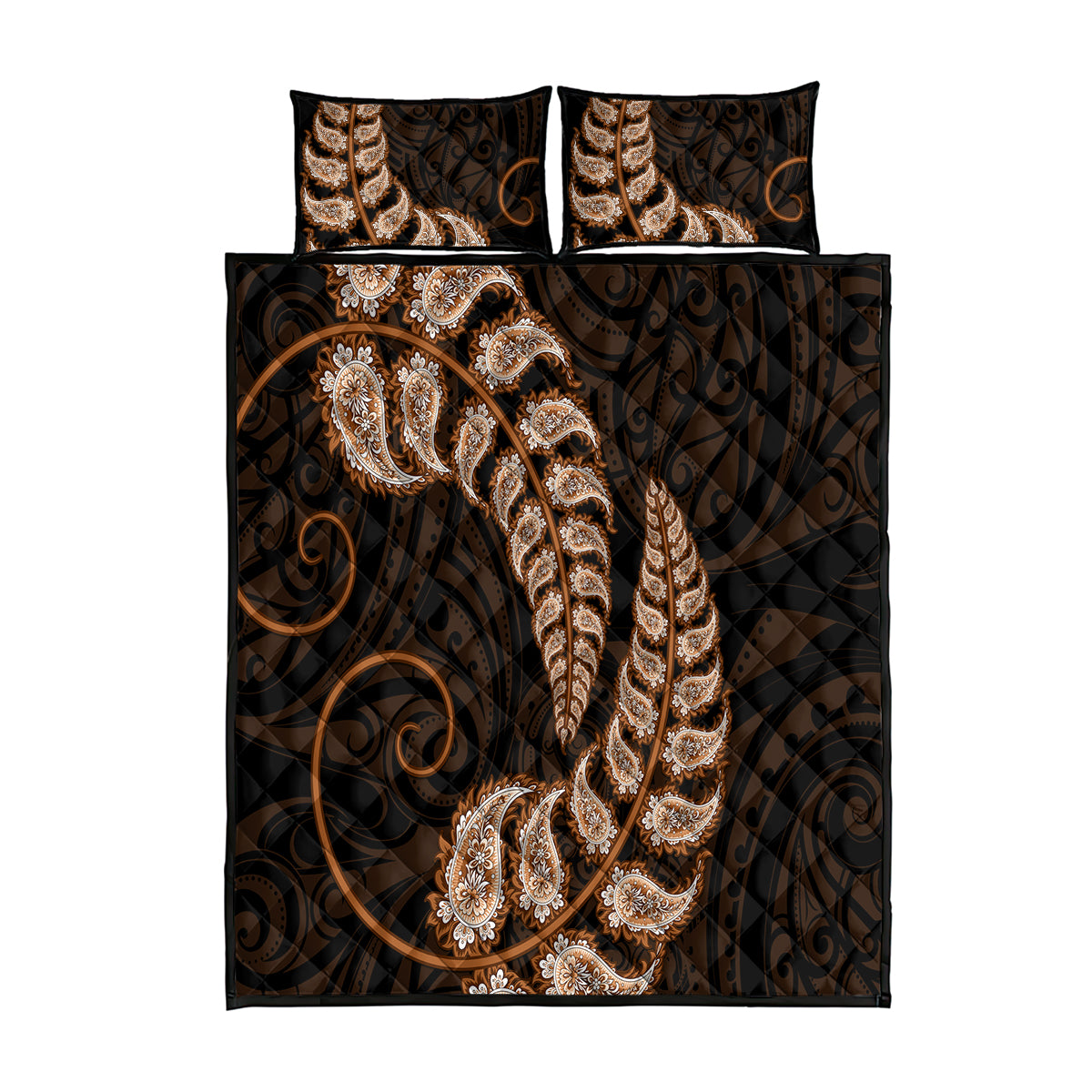 brown-new-zealand-paisley-silver-fern-quilt-bed-set-aotearoa-maori