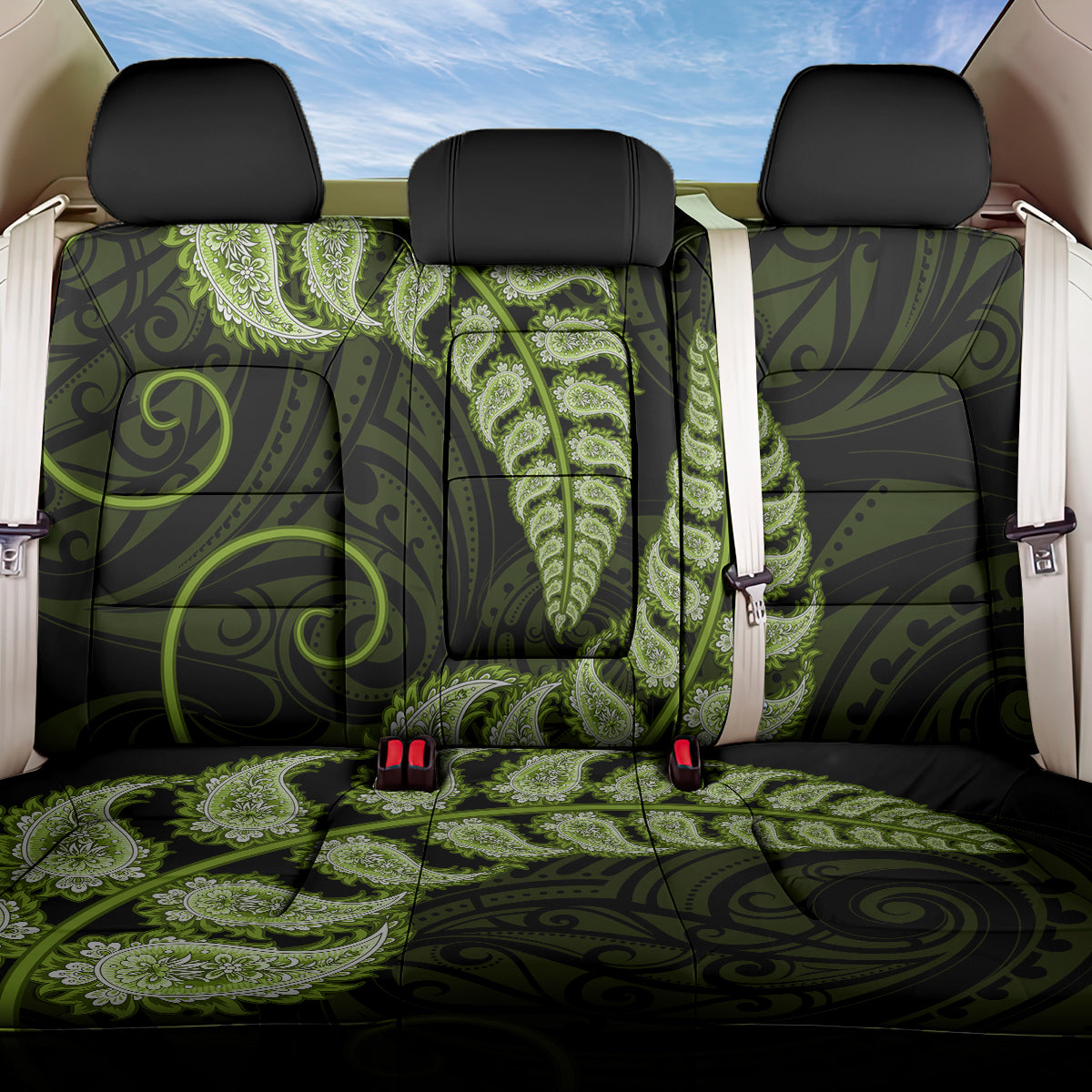 green-new-zealand-paisley-silver-fern-back-car-seat-cover-aotearoa-maori