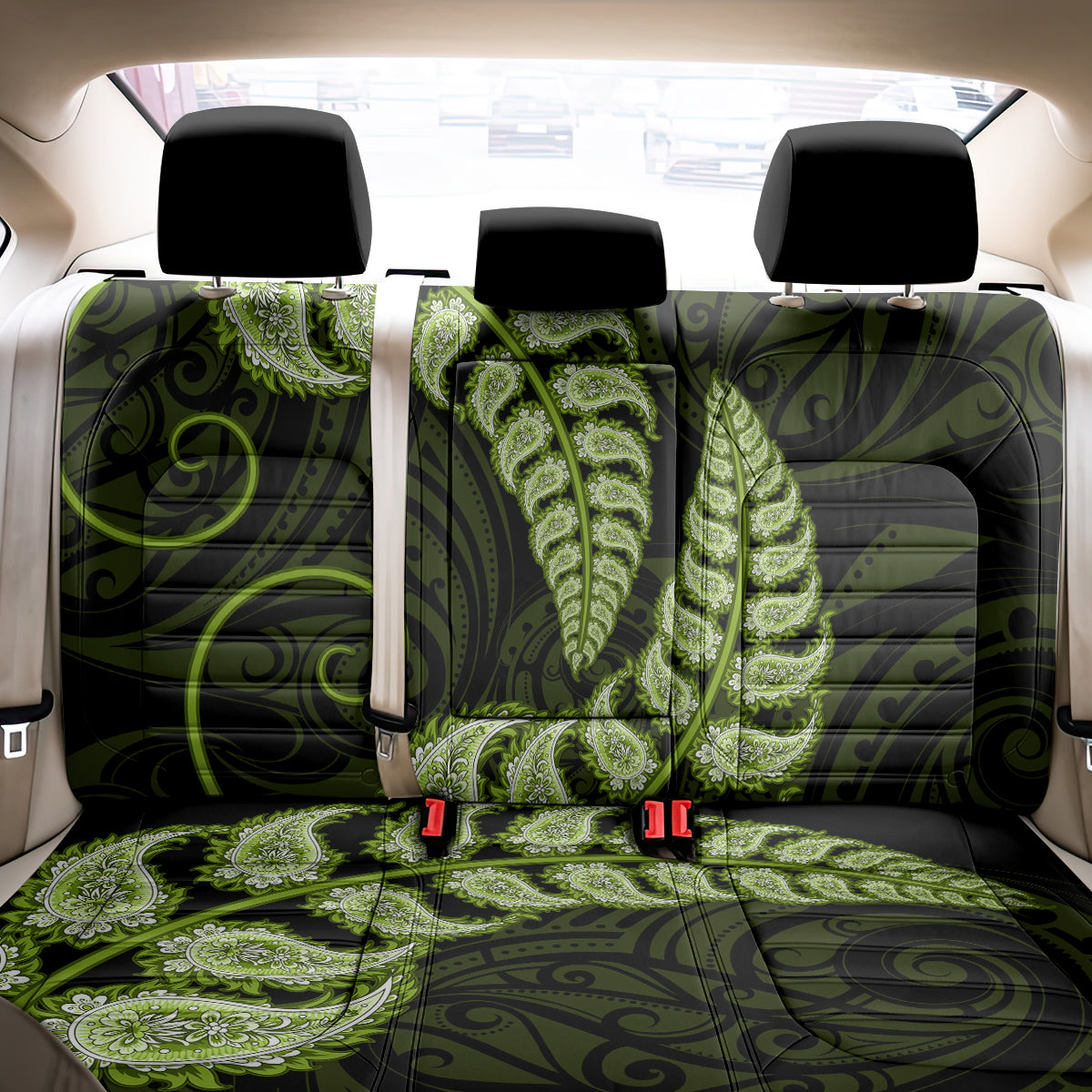 green-new-zealand-paisley-silver-fern-back-car-seat-cover-aotearoa-maori