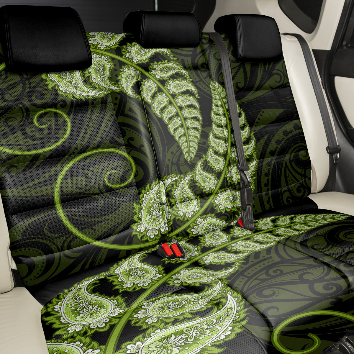 green-new-zealand-paisley-silver-fern-back-car-seat-cover-aotearoa-maori