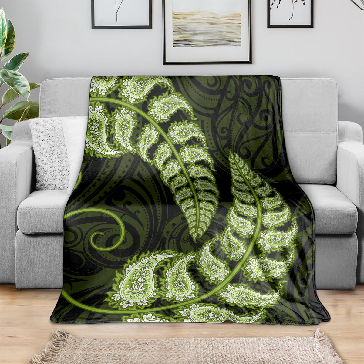 green-new-zealand-paisley-silver-fern-blanket-aotearoa-maori