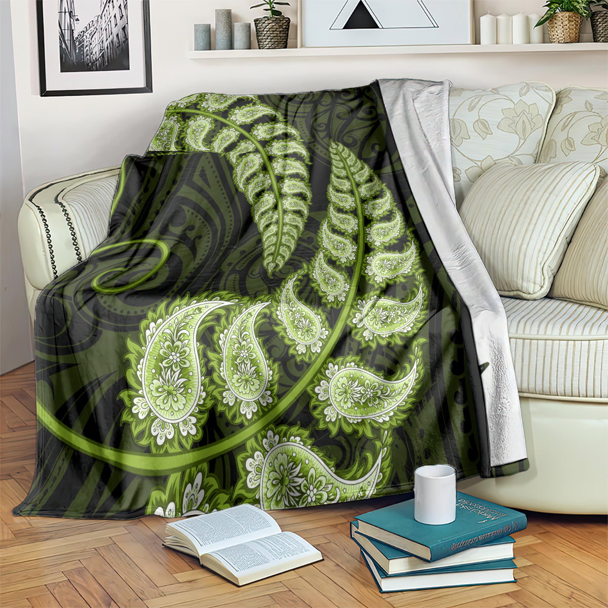 green-new-zealand-paisley-silver-fern-blanket-aotearoa-maori