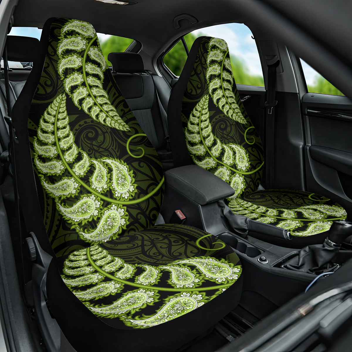 green-new-zealand-paisley-silver-fern-car-seat-cover-aotearoa-maori