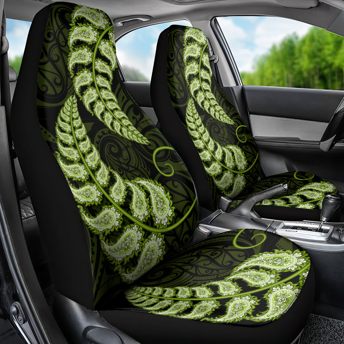 green-new-zealand-paisley-silver-fern-car-seat-cover-aotearoa-maori