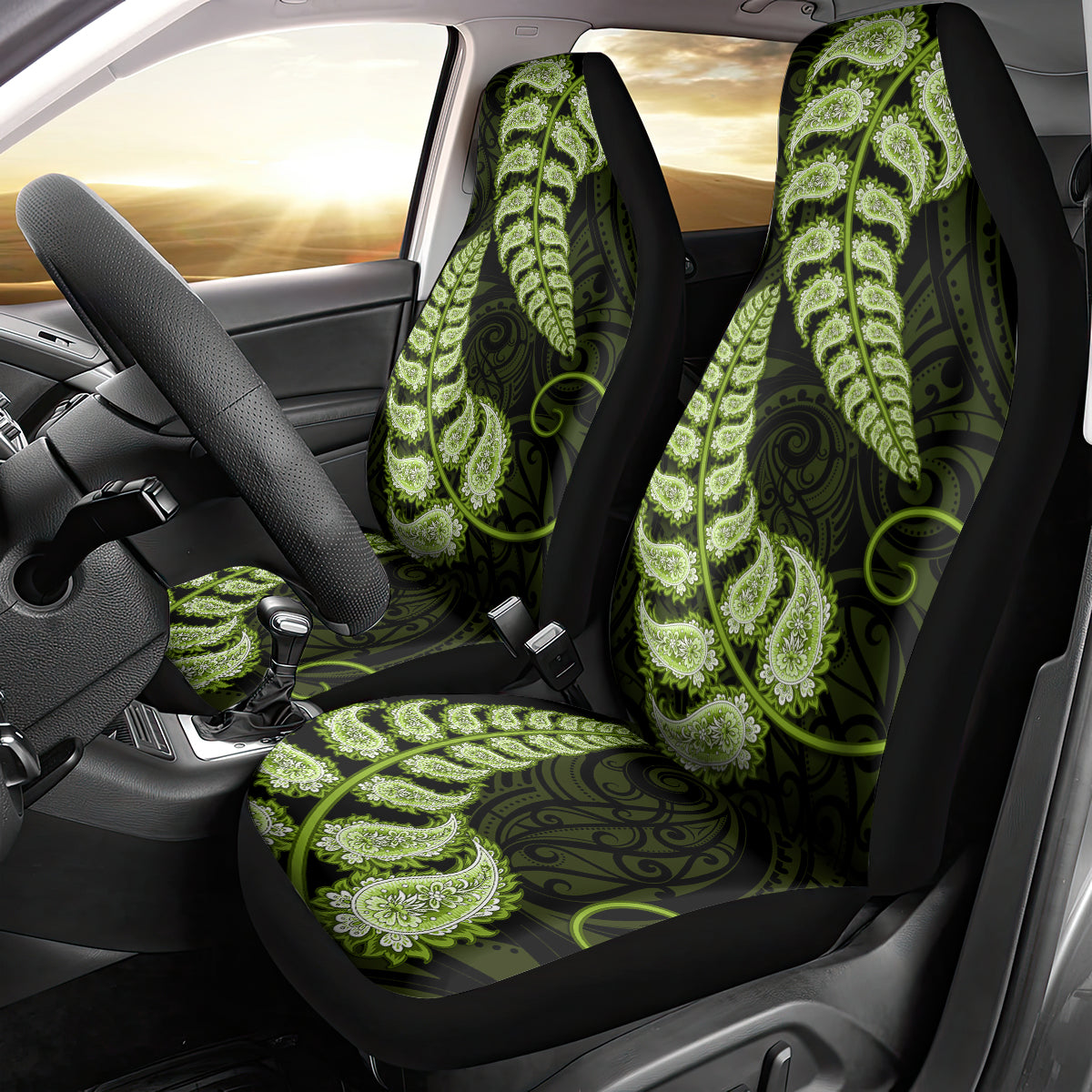 green-new-zealand-paisley-silver-fern-car-seat-cover-aotearoa-maori