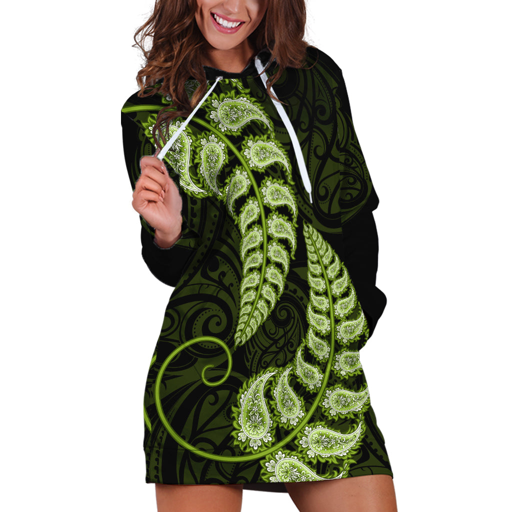 green-new-zealand-paisley-silver-fern-hoodie-dress-aotearoa-maori