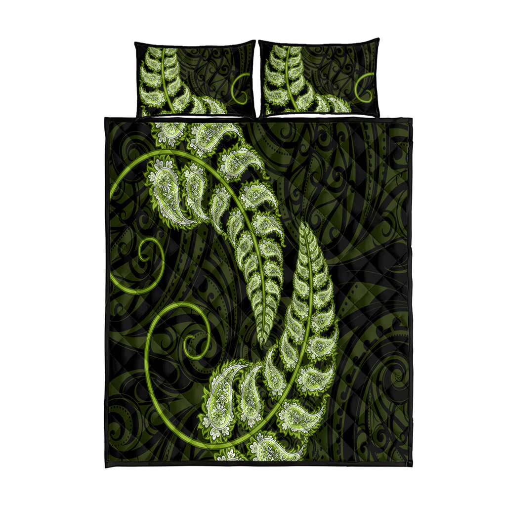 green-new-zealand-paisley-silver-fern-quilt-bed-set-aotearoa-maori