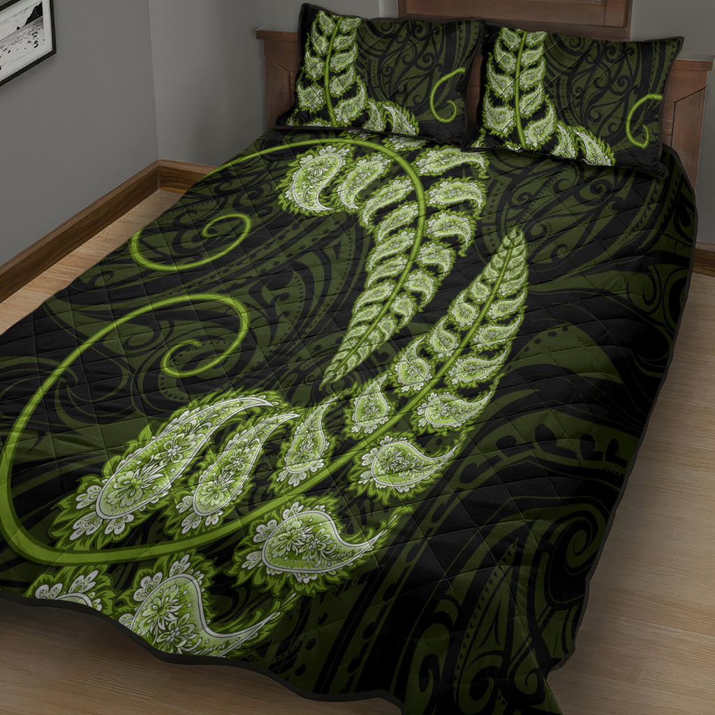 green-new-zealand-paisley-silver-fern-quilt-bed-set-aotearoa-maori